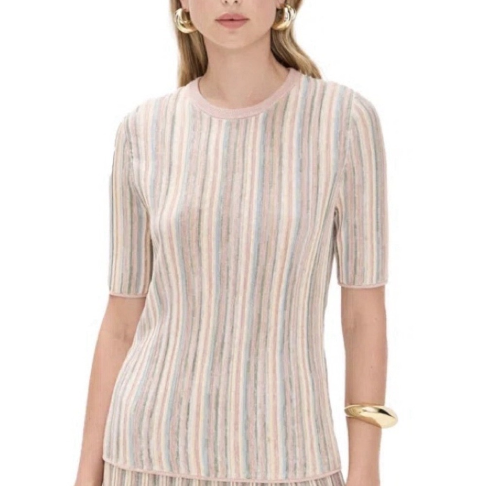 New Zimmermann Illuminate Mouline Stripe Knit Tee Top 2 Medium